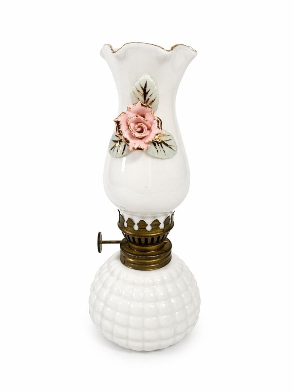 Mini Finger Oil Lamp Porcelain Ceramic Raised Rose Shade Chimney Vintage Home De